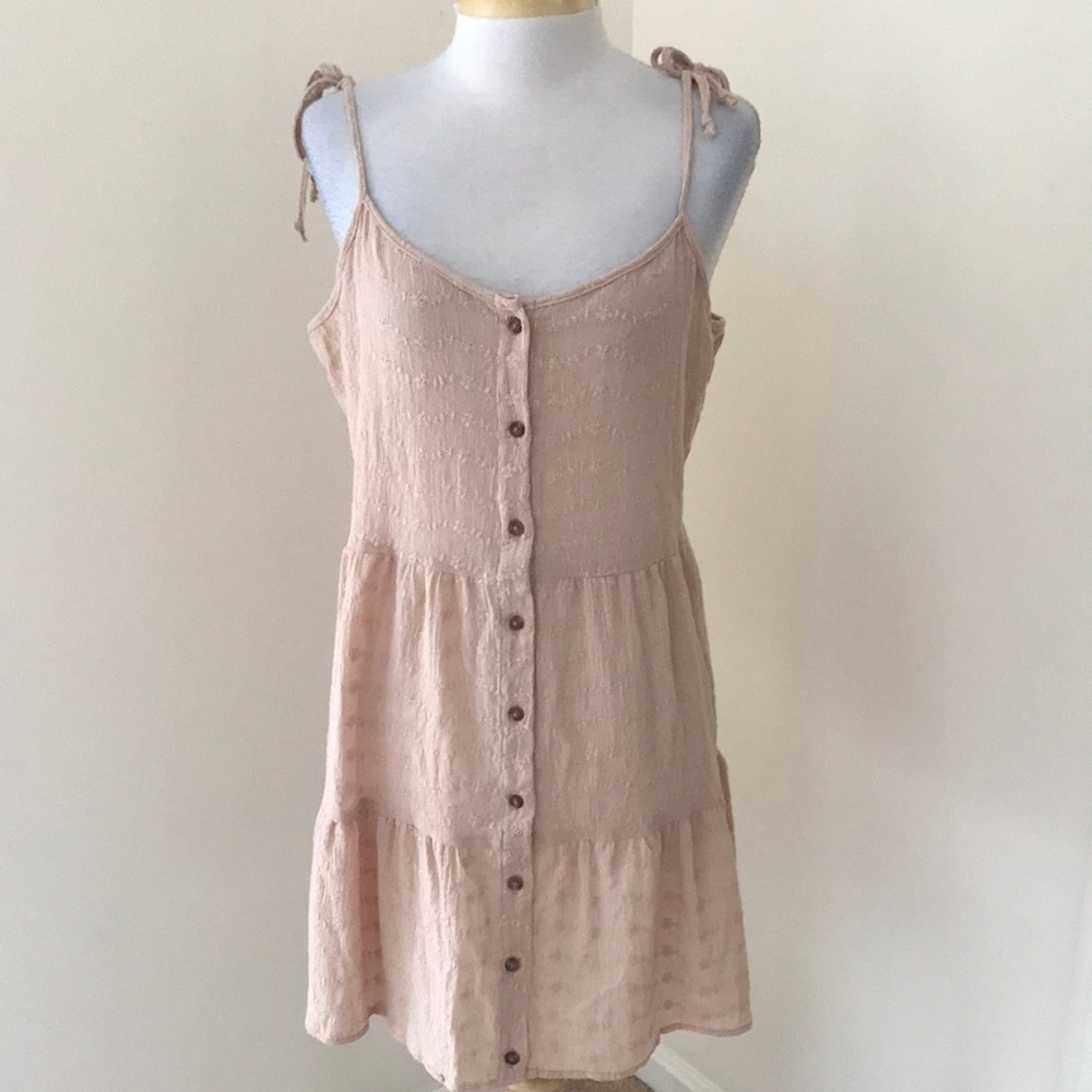 NWT! URBAN RENEWAL size L sand/sable eyelet tie string dress